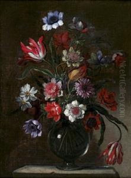 Nature Morte Au Bouquet De Fleurs Dans Un Vase En Verre Oil Painting by Jean-Baptiste Morel