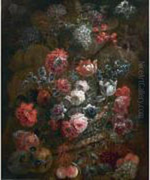 Panier De Fleurs Et Fruits Oil Painting by Jean-Baptiste Morel