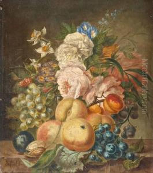 Fruit- En Bloemstilleven Oil Painting by Jan Evert Morel