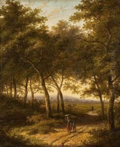 Waldweg Mitreisigsammlerin Und Kind Oil Painting by Jan Evert Morel