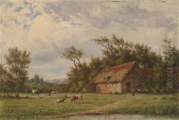 Open Landscape With Cows And Decorative Figures Oil Painting by Jan Evert Morel