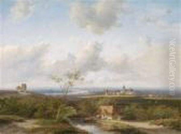 Extensive Dutch Landscape Oil Painting by Jan Evert Morel