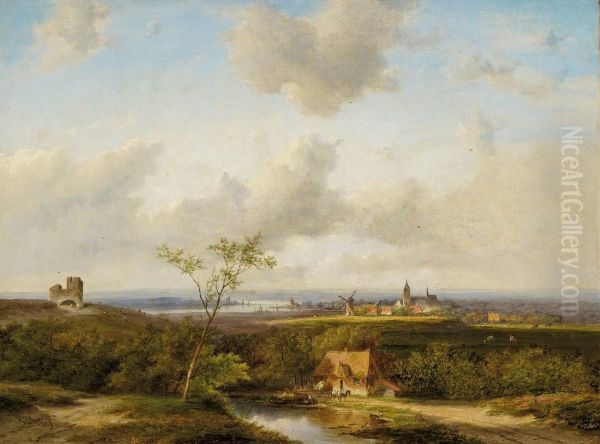 Weite Landschaft Mitruine Und Windmuhle Oil Painting by Jan Evert Morel