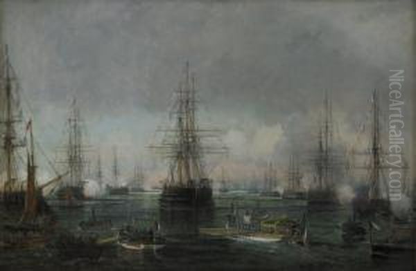 The Russian Fleet In Krim Oil Painting by Antoine Leon Morel-Fatio