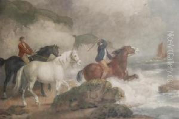 Bathing Horses Oil Painting by George Moreland