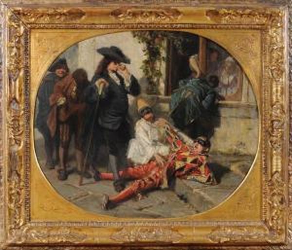 L'incidente Di Arlecchino Oil Painting by Domenico Morelli