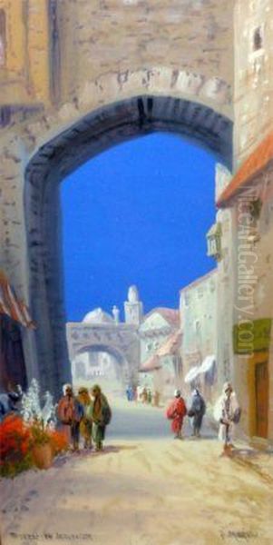 Street In Jerusalem Oil Painting by F. Morelli