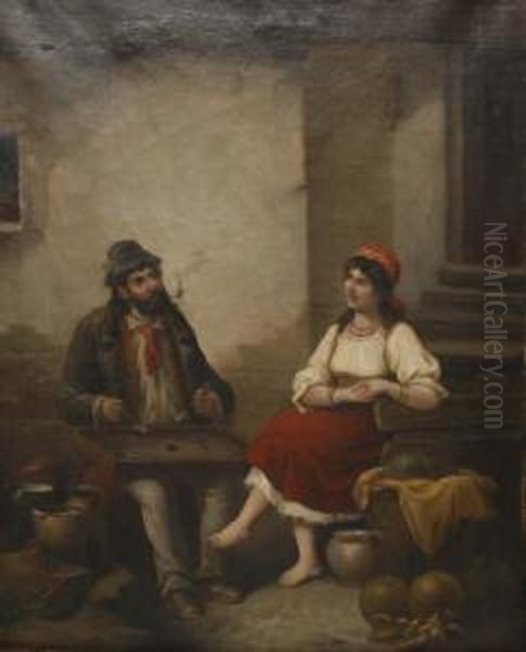 Zither Player And Companion Oil Painting by F. Morelli