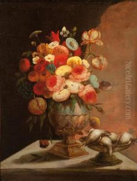 Bodegon De Flores Y Aves Oil Painting by Victor Morelli