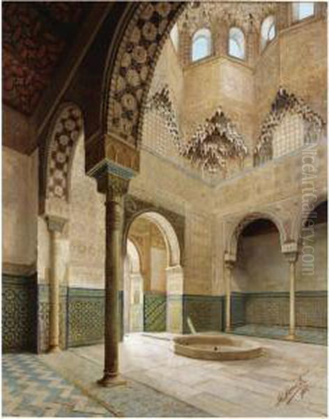 Moorish Interior Oil Painting by Matias Moreno Gonzalez