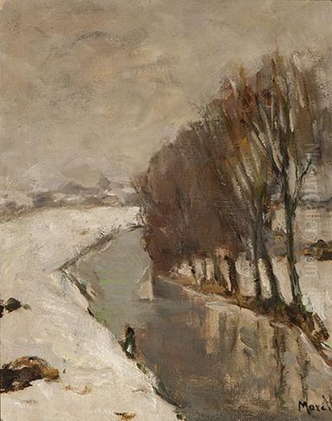 Winter River View Oil Painting by Christine Moret