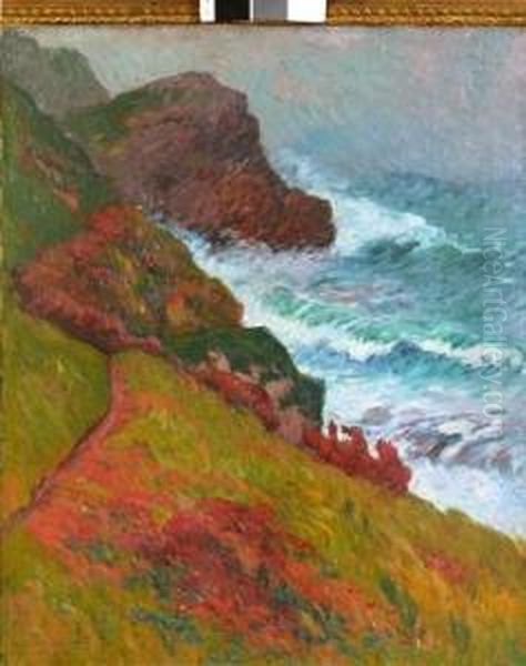 Falaises Par Grosse Mer Oil Painting by Henri Moret