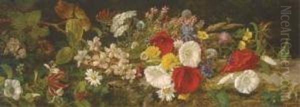 A Spray Of Wildflowers On A Bank Oil Painting by Alfred Morgan