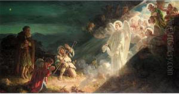 The Angel Gabriel Appearing To The Shepherds Oil Painting by Alfred Morgan