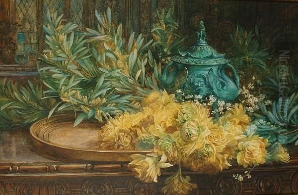 Daffodils On A Sideboard Oil Painting by Mary Vernon Morgan