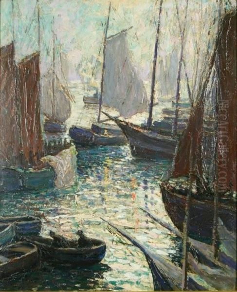 Crowded Harbor Oil Painting by Theodore John Morgan