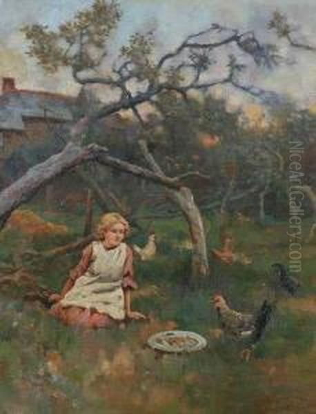 Feeding The Roosters Oil Painting by William Morgan