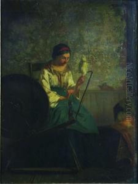 Woman Sewing Oil Painting by William Morgan