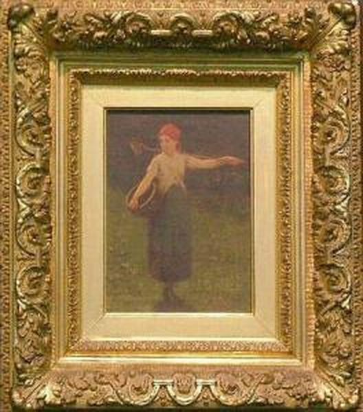 Woman In A Field Oil Painting by William Morgan