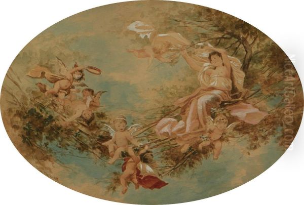 Allegoria Con Putti E Fanciulle Oil Painting by Luigi Morgari