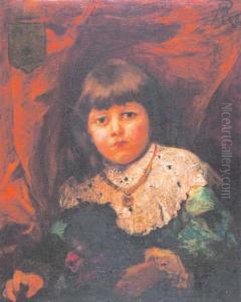 Bambina Con Cagnolino Oil Painting by Pietro Morgari