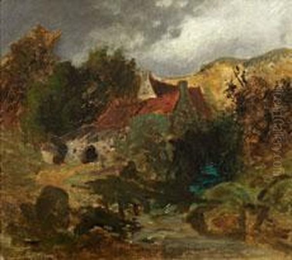 Landschaftsimpression Mit Gehoft Im Gebirge Oil Painting by Carl Ernst Morgenstern