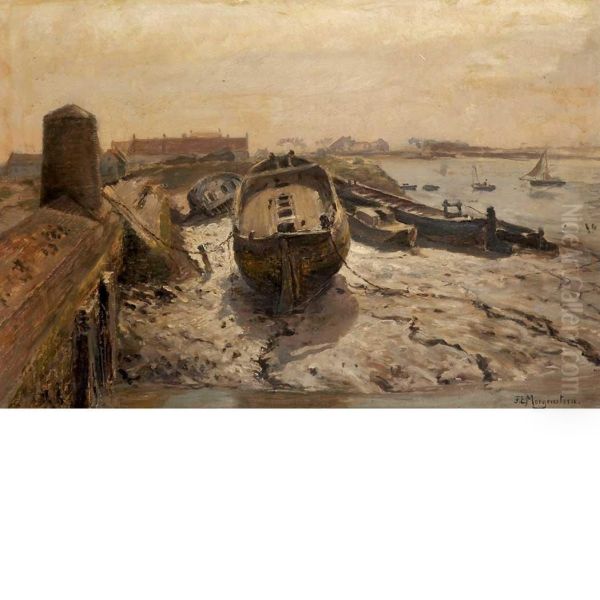 Docked Boats Oil Painting by Friedrich Ernst Morgenstern