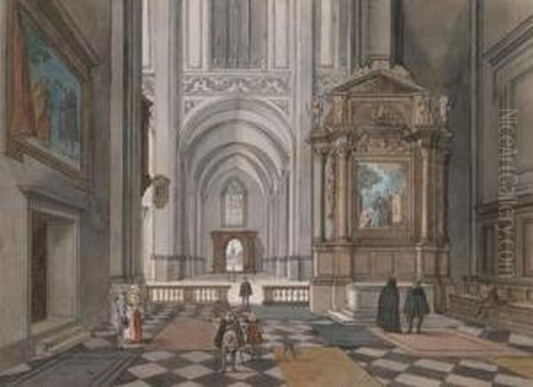 A Church Interior With A Figure Staffage Oil Painting by Johann Friedrich Morgenstern