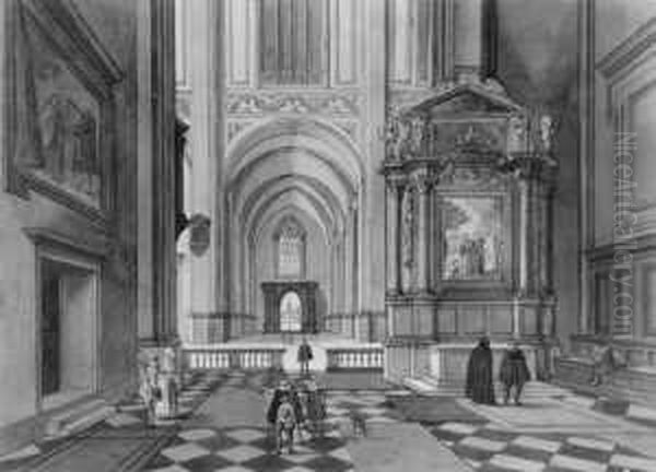 Kircheninterieur (nach Einem Gemalde Von Bartolomaus Van Bassen). Oil Painting by Johann Friedrich Morgenstern