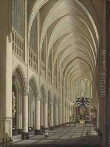 The Interior Of A Gothic Cathedral Oil Painting by Johann Ludwig Ernst Morgenstern