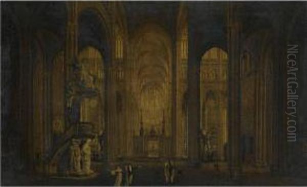 Two Views Of The Interior Of Amiens Cathedral Oil Painting by Johann Ludwig Ernst Morgenstern