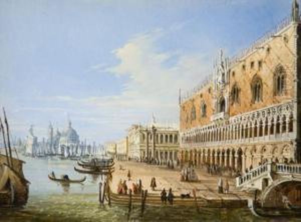 Vue Du Palais Des Doges Et Du Bassin De Saint Marc, Venise Oil Painting by Giuseppe Moricci