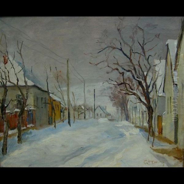 Winter Scene Oil Painting by Goth Moricz