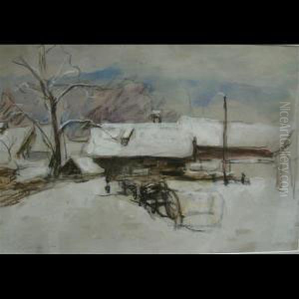 Winter Scene; Wooded Landscape Oil Painting by Goth Moricz