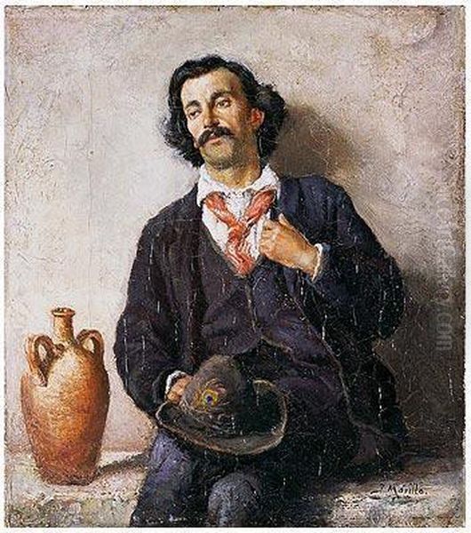 Hombre Sentado Concantaro Oil Painting by Jose Morillo Ferradas