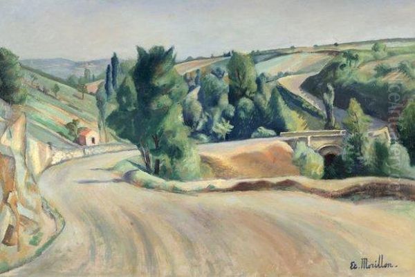 Paysage De Campagne Au Pont by Etienne Morillon