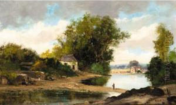 River Landscape Oil Painting by Charles Morin