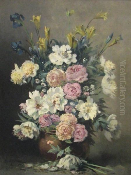 Flower Vase Oil Painting by Louis Morin