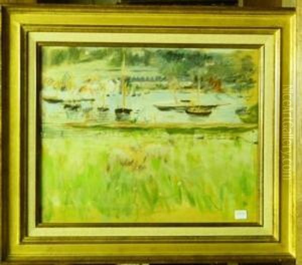 Bateaux Bords De Riviere Oil Painting by Berthe Morisot