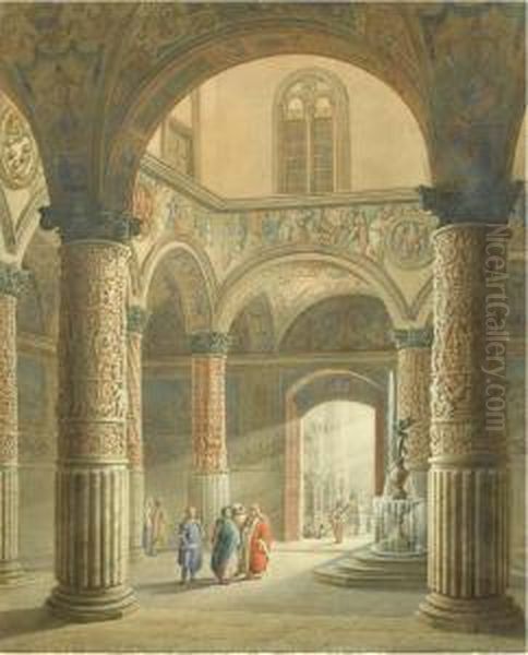 Firenze, Palazzo Vecchio, Il Cortile Di Ingresso Oil Painting by Friedrich Wilhelm Moritz