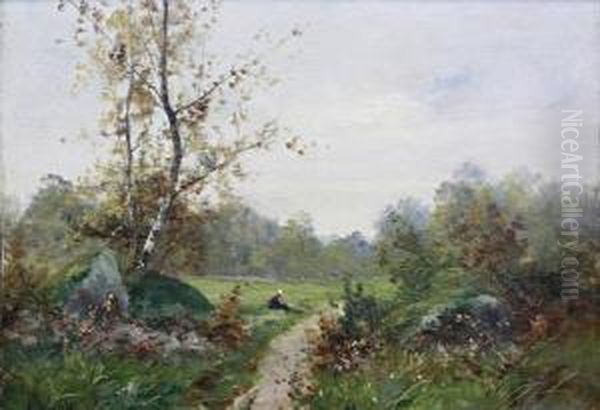 Fermiere Sur Le Chemin En Campagne Oil Painting by Edma Morizot