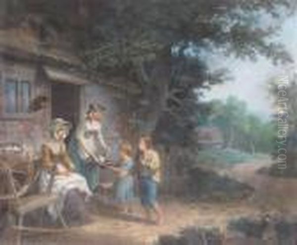 Children Buying Bread At A Cottage Oil Painting by George Morland