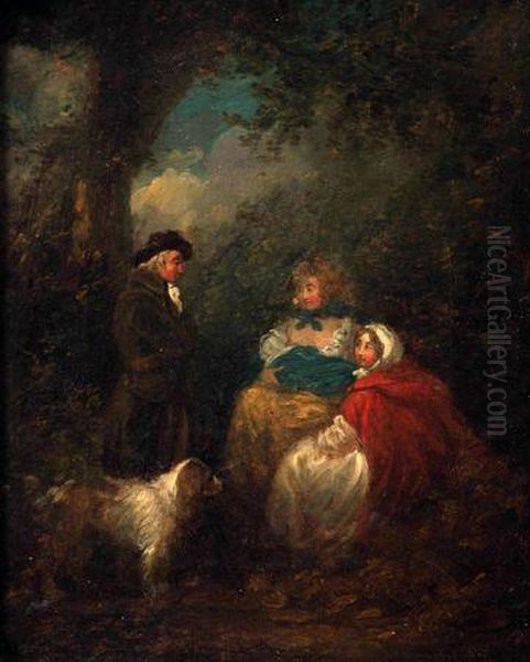 Figure Group And Dog In Wooded Landscape Oil Painting by George Morland