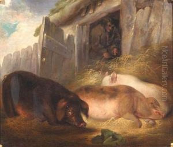 Pigs Feeding Oil Painting by James Smith Morland