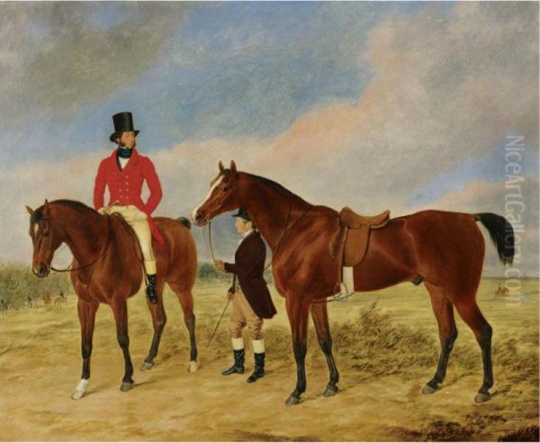 Gentleman With A Horse And Groom Oil Painting by George Morley