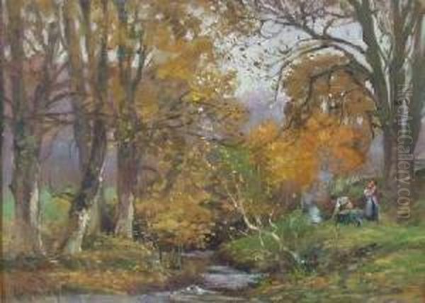 Making Fire In The Woods Oil Painting by Henry Morley