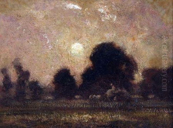 Harvesting At Twilight Oil Painting by Thomas William Morley