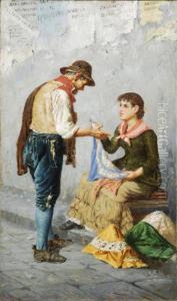 La Venditrice Di Stoffe Oil Painting by Gaetano Mormile