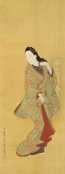 Beauty Turning Her Head Oil Painting by Hishikawa Moronobu