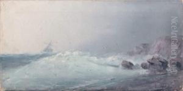 Mer Agitee Pres D'une Cote Rocheuse Oil Painting by Alexandre Morosoff